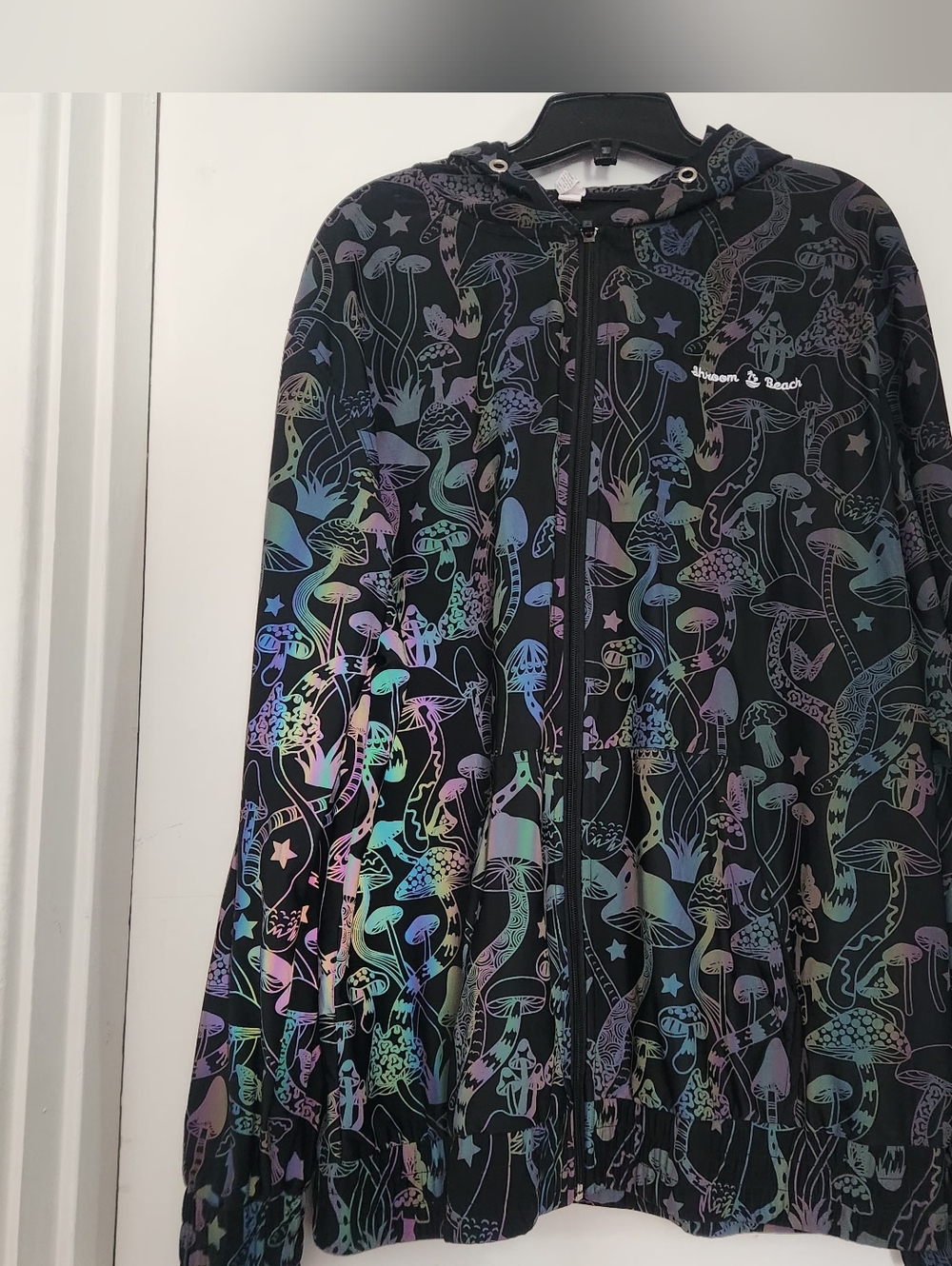 Black Holographic Mushroom Zip Hoodie
